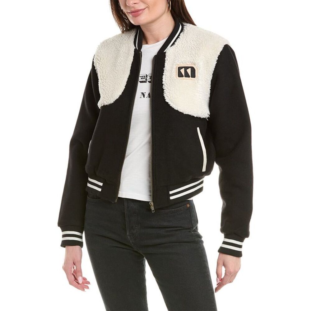 NWT MOTHER Vested Wool-Blend Varsity Jacket